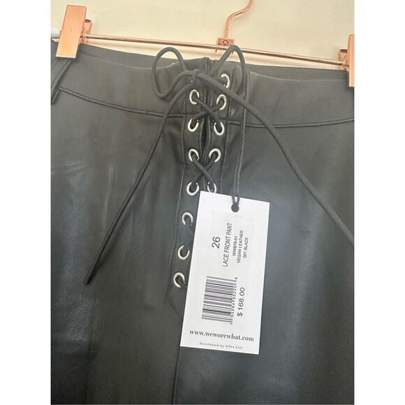 Revolve WeWoreWhat Black Vegan Leather Lace Up Pants Size 26 New - Picture 4 of 5